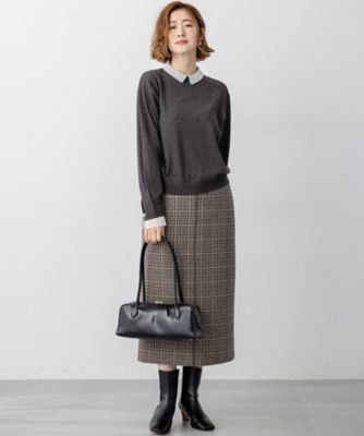 見上愛さん着用】ボンディングチェックツイード Iライン スカート