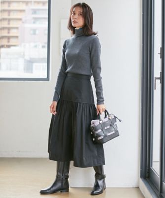 23区　新品タグ付ティアード　タフタ　ギャザースカート　大きいサイズ48 黒 メモリータフタ ティアード スカート / 23区 | ファッション通販