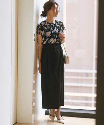 洗える】デニムライクシャンブレー Iライン スカート  