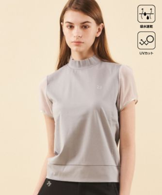 新品23区ゴルフ M 吸水速乾/UV シアー袖 ベアスムース モックネックシャツ WOMEN】【吸水速乾/UVケア】シアー袖 モックネックシャツ | 23区