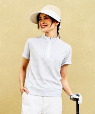 23区GOLF/ニジュウサンクゴルフ 【WOMEN】【吸水速乾/UVケア】エレガントで新鮮なモノグラム柄 ハーフジップカットソー 一枚でコーデが華やかに◎ (TOVLGS0338