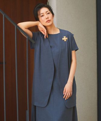 大きいサイズ！自由区・接触冷感・UVカット・洗えるリネンミックスツィル ジレ カタログ掲載・接触冷感・UVカット・洗える】リネンミックスツィル