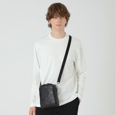 バーバリーブラックレーベル ボディバッグ ブラック レザー シボ エンボス BURBERRY BLACK LABEL バーバリーブラックレーベル メンズバッグ