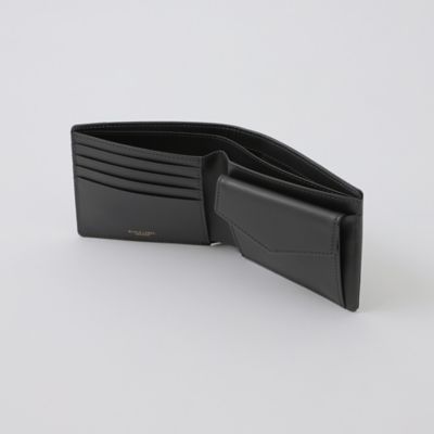 ブラックレザー 二つ折り財布 ロゴ付き エンボスチェック2つ折りウォレット（51210623＿＿