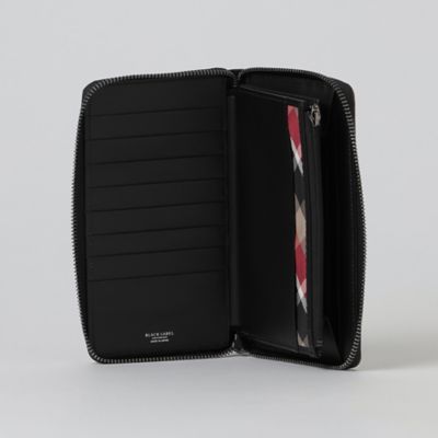 エンボスレザークレストブリッジチェックラウンドジップウォレット