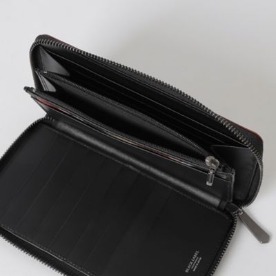エンボスレザークレストブリッジチェックラウンドジップウォレット