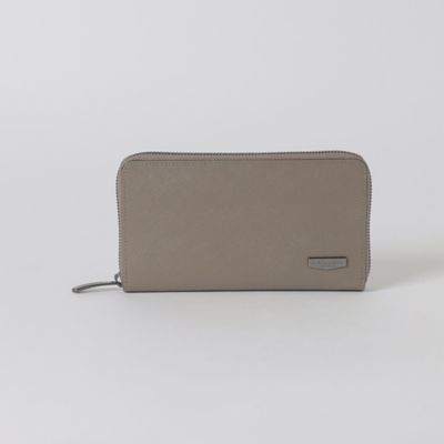 エンボスレザークレストブリッジチェックラウンドジップウォレット