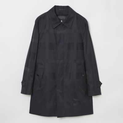 カシミヤ混◎BURBERRYLONDON ステンカラーコート　シャドーチェック シャドーチェックラミネートステンカラーコート（コート）｜BLACK