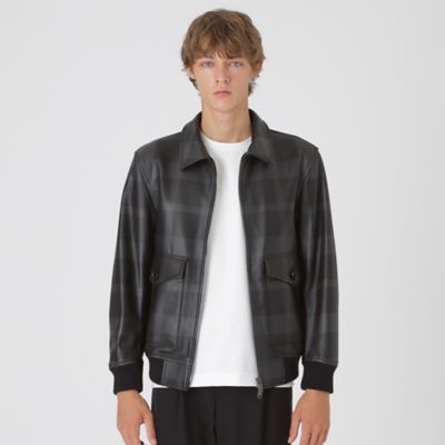 クレストブリッジチェックレザーフライトジャケット