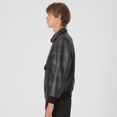 【未使用品】ブラックレーベルクレストブリッジ チェック ジャケット グレー クレストブリッジチェックレザーフライトジャケット