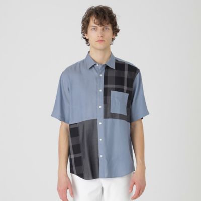 ＜BLACK LABEL CRESTBRIDGE (Men)＞デニムライクキュプラパッチワークシャツ（５１Ｍ１２５２２＿＿）