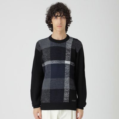一部店舗限定】パネルテクスチャークレストブリッジチェックニット
