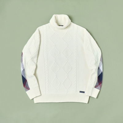 WEB限定】チェックコンビタートルネックニット