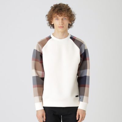 ＜BLACK LABEL CRESTBRIDGE (Men)＞【一部店舗限定】スリーブチェックラグランスウェットシャツ（５１Ｐ７２４８２＿＿）