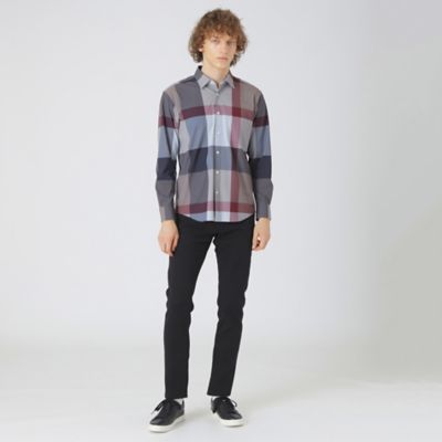 ダブルフェイスクレストブリッジチェックスキニーフィットデニム