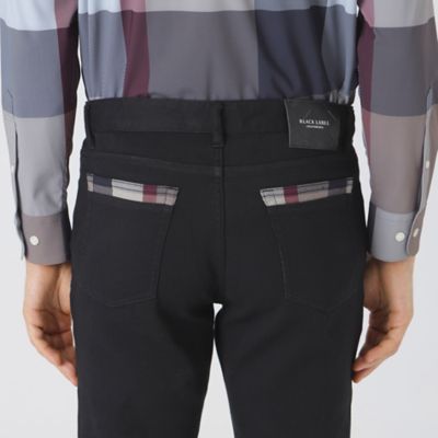 ダブルフェイスクレストブリッジチェックスキニーフィットデニム