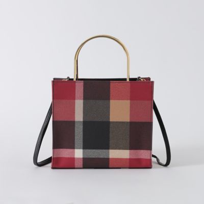 セール】クレストブリッジチェックPVCバンブーハンドルトート