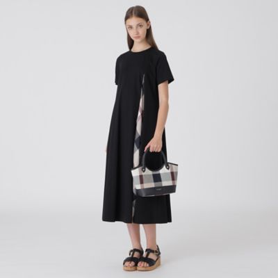 クレストブリッジチェックキャンバスレザー切替ミニトート