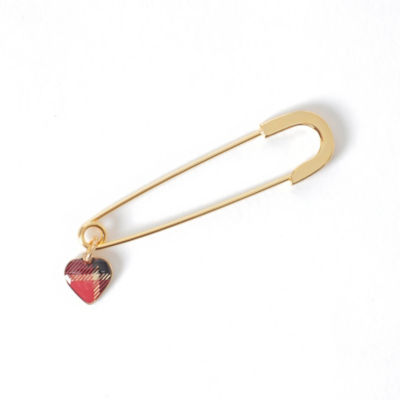 14k Yellow Gold Safety Pin Brooch Heart Shape
