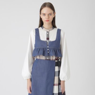 ＜BLUE LABEL CRESTBRIDGE (Women)＞スラブシャンブレーデニムショートビスチェ（５５Ｆ０２５０７＿＿）