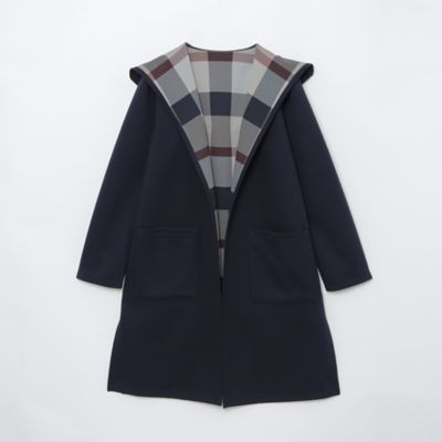 みえこ□ブルーレーベルクレストブリッジ　チェックリバーシブルコーディガン クレストブリッジチェックリバーシブルダンボールミディ丈