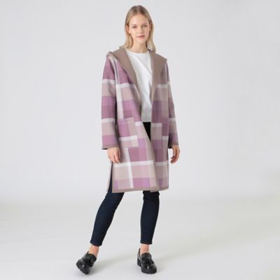 美品　ブルーレーベルクレストブリッジ リバーシブルダンボールコーディガン グレー クレストブリッジチェックリバーシブルダンボールミディ丈