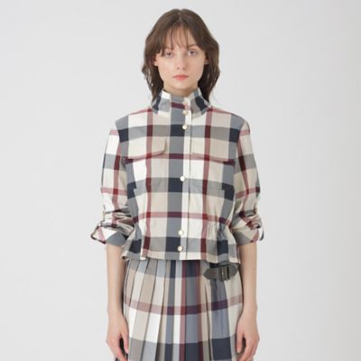 ブルーレーベルクレストブリッジ　ショートブルゾン　M ギャザー　チェック ブルーレーベルクレストブリッジ ショートブルゾン M ギャザー チェック