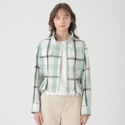 ブラミンク　チェックブルゾン セットアップ可能】フロントジップチェックショートブルゾン(S ピンク