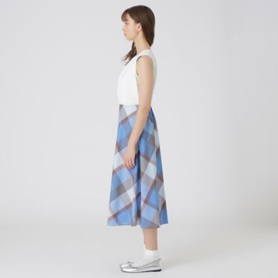 【接触冷感】クレストブリッジチェッククールドライドッキングドレス　ブルー38 接触冷感】クレストブリッジチェッククールドライドッキング