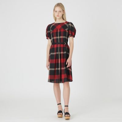 ＜BLUE LABEL CRESTBRIDGE (Women)＞ベルト付きクレストブリッジチェックコンビドレス（５５Ｊ０３２１０＿＿）