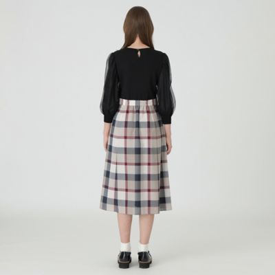 チュールスリーブニットドッキングドレス（55J03400＿＿