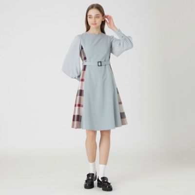 美品　ブルーレーベルクレストブリッジ　プルタスツイルパーシャルドレス　サックス ブルーレーベルクレストブリッジ BLUE LABEL CRESTBRIDGE プルタス