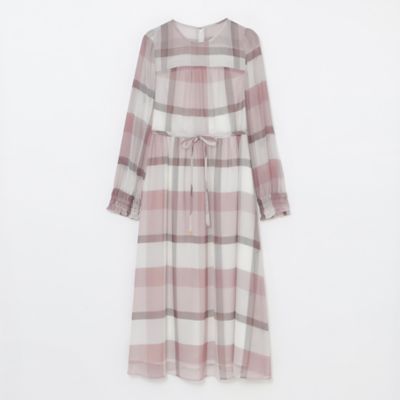 【極美品】ブルーレーベルクレストブリッジ　チェックシフォンプリントワンピース　M クレストブリッジチェックシフォンプリントワンピース