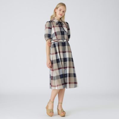 ＜BLUE LABEL CRESTBRIDGE (Women)＞クレストブリッジチェックエアリーブロードドレス（５５Ｊ０６２２３＿＿）