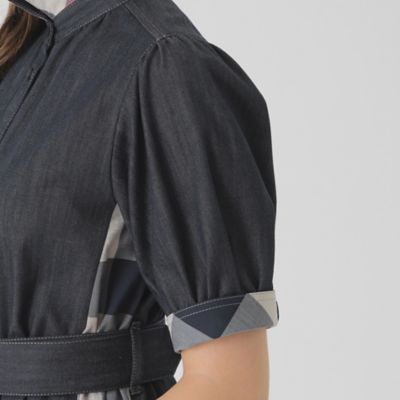 デニムライクパーシャルチェックドレス（55J07621＿＿