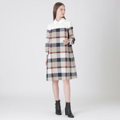 ＜BLUE LABEL CRESTBRIDGE (Women)＞クレストブリッジチェッククロッシングツイルサックドレス（５５Ｊ０８２３５＿＿）
