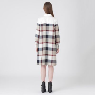 【クレストブリッジ】チェッククロッシングツイルサックドレス　ワンピース　38 クレストブリッジ】チェッククロッシングツイルサックドレス