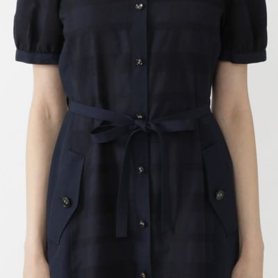 クレストブリッジチェックハーフソリッドファンシーシャツワンピース 