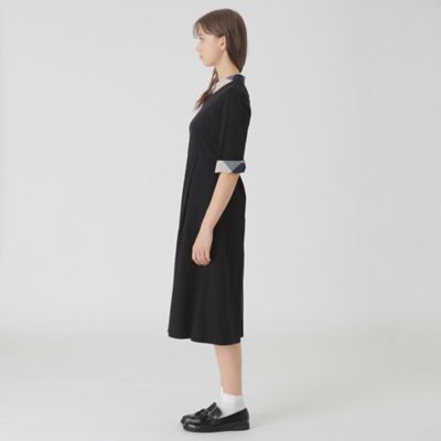 ピマコットンプレーティング天竺パーシャルチェックドレス