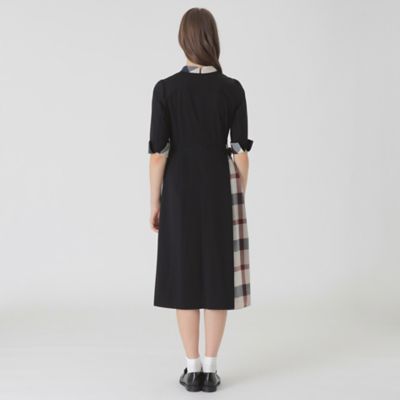ピマコットンプレーティング天竺パーシャルチェックドレス