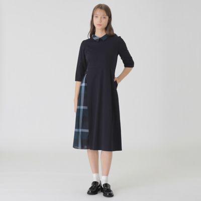 ピマコットンプレーティング天竺パーシャルチェックドレス