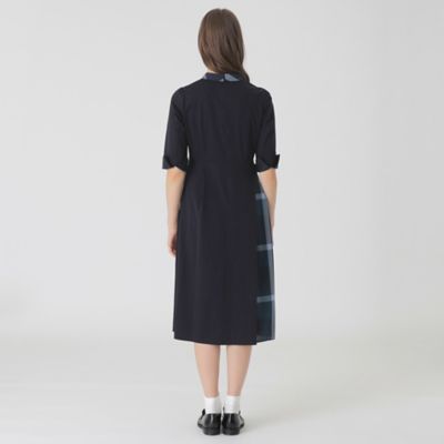ピマコットンプレーティング天竺パーシャルチェックドレス