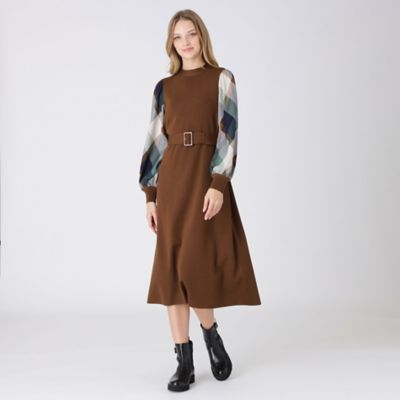 ブルーレーベルクレストブリッジ ウールアクリルブレンドニットワンピース 紺 ウールアクリルブレンドニットワンピース（55J09832＿＿