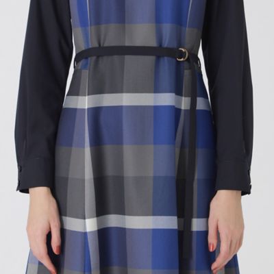 ブルーレーベルクレストブリッジ　ドッキングワンピース　チェック　リボン　M BLUELABEL CRESTBRIDGE ドッキングワンピース チェック M - メルカリ