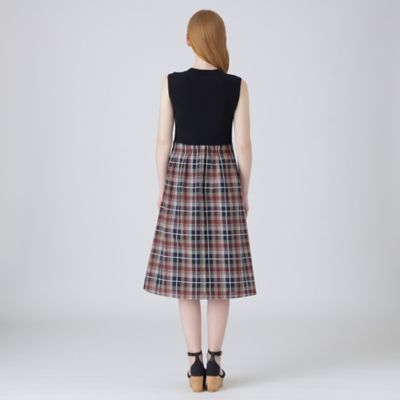 シアークレストブリッジタータンチェックニットコンビドレス  