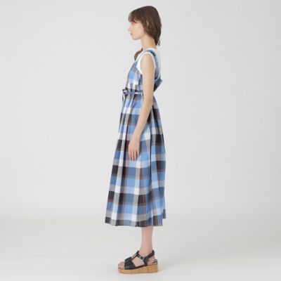 ホットなアイテム、ホットな節約 コットンリネンチェックドレス（55J22545＿＿） | BLUE ワンピース