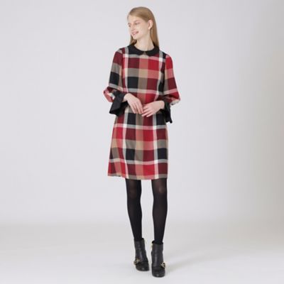 ＜BLUE LABEL CRESTBRIDGE (Women)＞【美人百花コラボ】クレストブリッジチェックウールビエラサックドレス（５５Ｊ３２８０１＿＿）