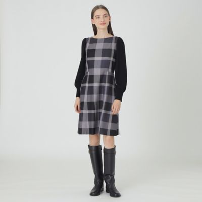 ＜BLUE LABEL CRESTBRIDGE (Women)＞クレストブリッジチェッククロッシングビエラニットスリーブドレス（５５Ｊ３４４４５＿＿）