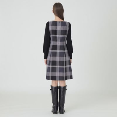 美品ブルーレーベル　チェッククロッシングビエラニットコンビドレス WEB限定】クレストブリッジチェッククロッシングビエラニット