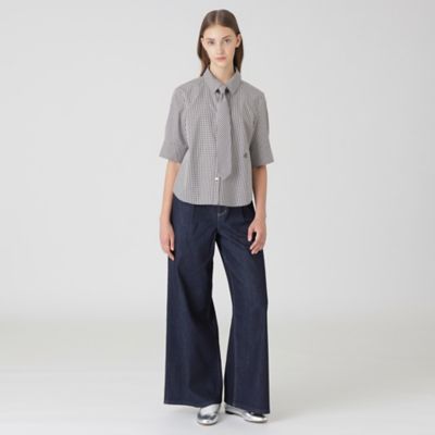 美品 ブルーレーベル クレストブリッジ チェック レース プリント ブラウス クレストブリッジギンガムチェックブラウス